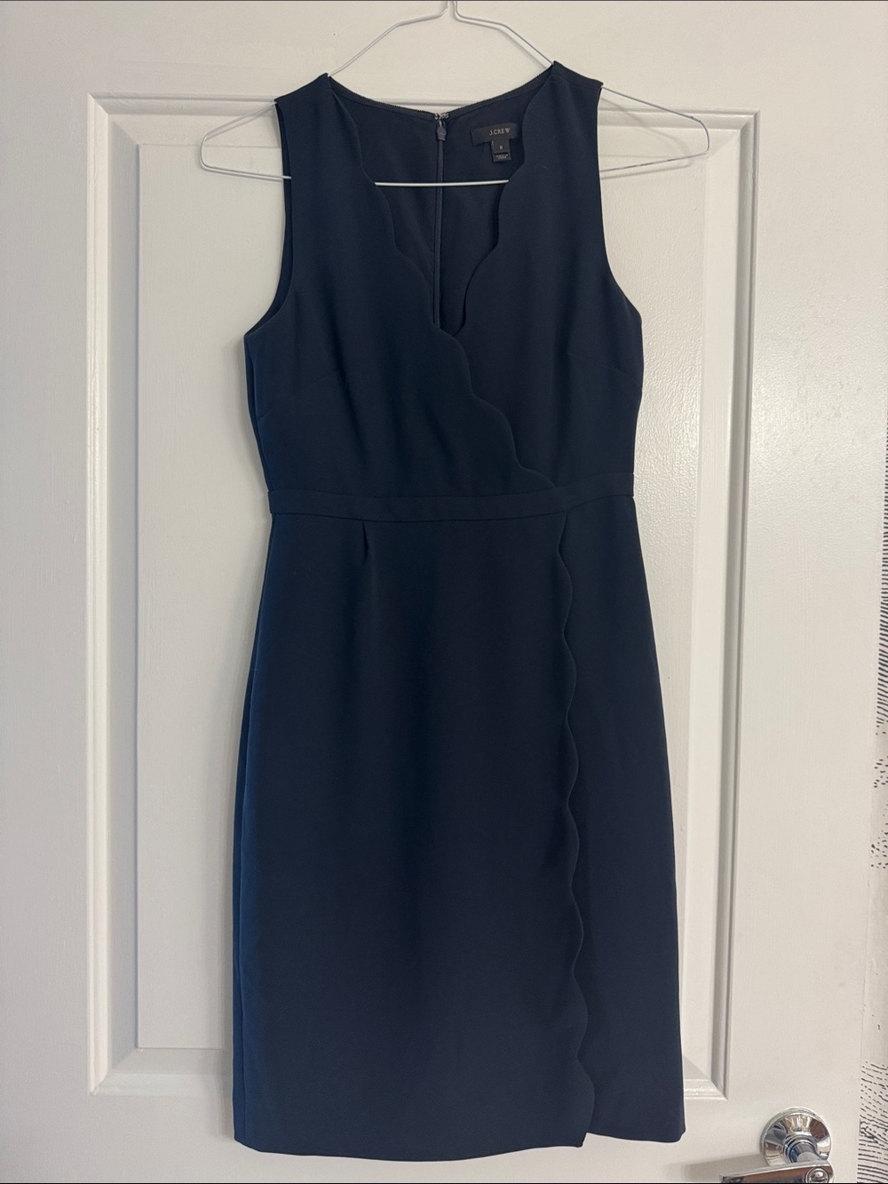 J. Crew Navy Scallop Sheath Midi Dress